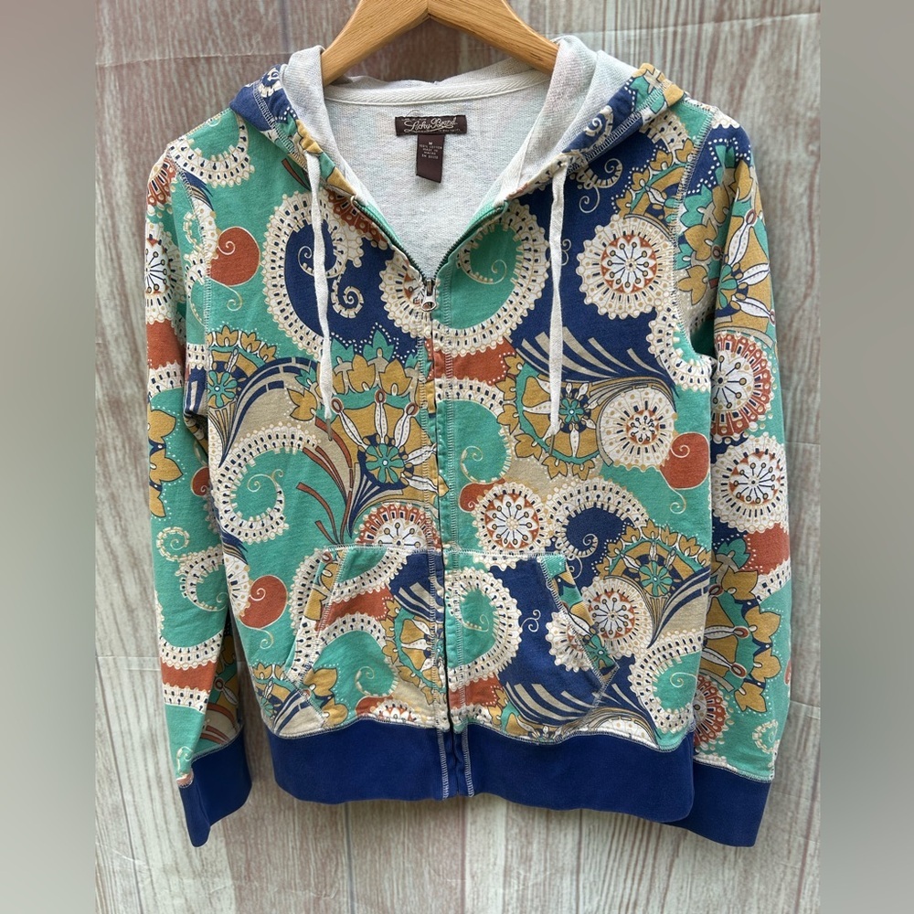 Vintage Y2K Lucky Brand size M graphic print hoodie sweatshirt Asian Art inspo - Picture 1 of 7